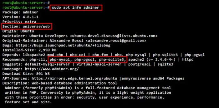 Deploy adminer database ubuntu