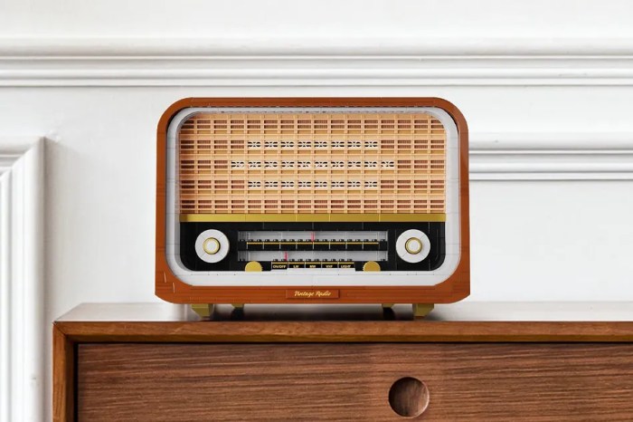 This lego radio speaker doesnt actually get the radio but your iphone can make it play music