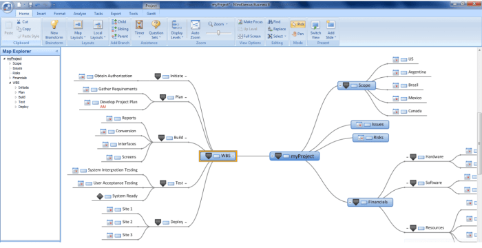 Mind map project management software