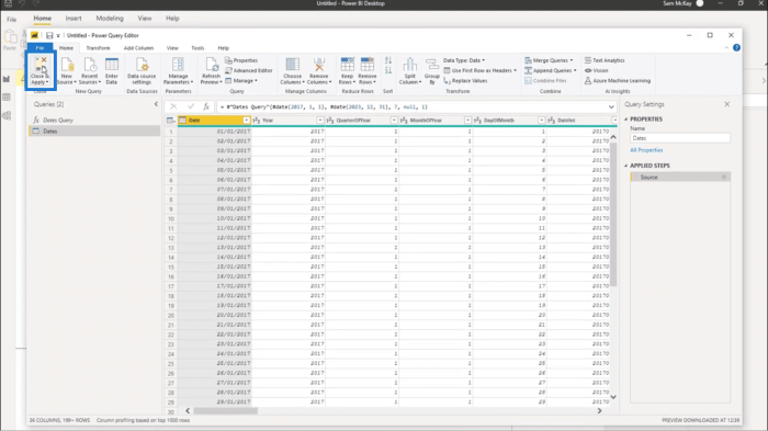 Create date table microsoft power bi