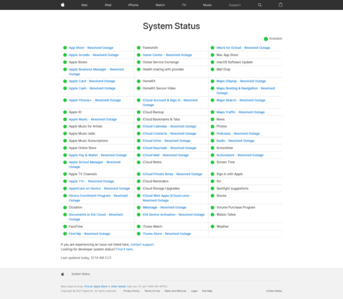 A lot of apple services are experiencing outages today