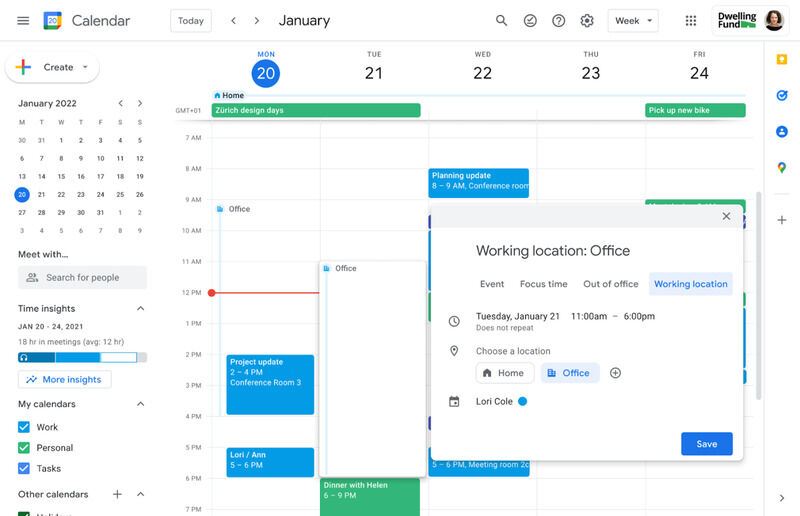 Manage working location google calendar