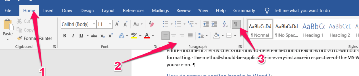 Understand how section breaks control formatting in word