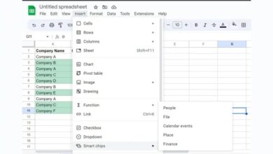 Google sheets smart chips