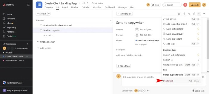 Remove completed tasks asana