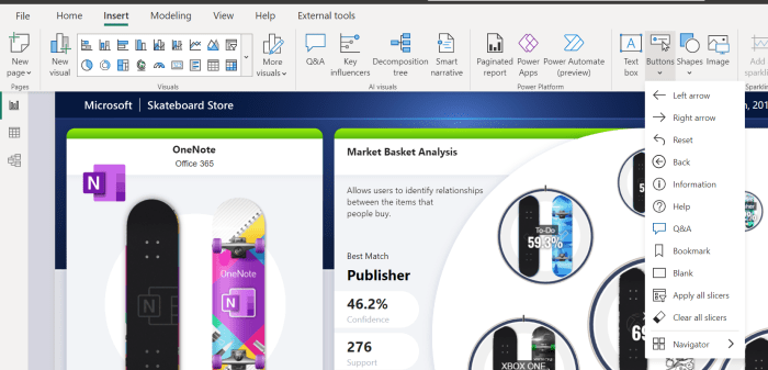 Add action buttons power bi