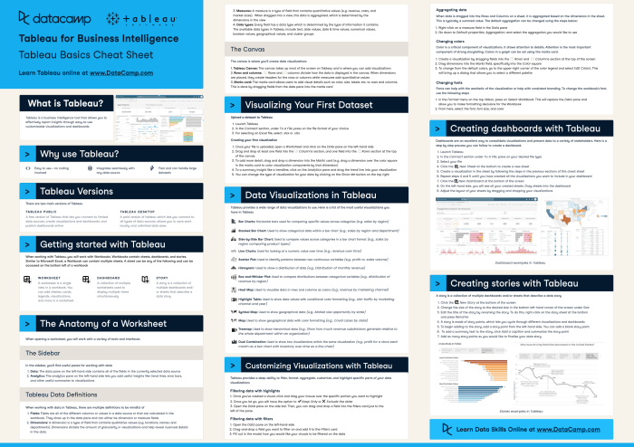Tableau business analytics platform a cheat sheet